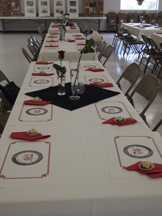 http://morrisoncountyhistory.org/museumpics/75thdinner_6.jpg The tables decorated in Kiewel colors, MCHS 75th anniversary celebration, Royalton American Legion, September 18, 2011.