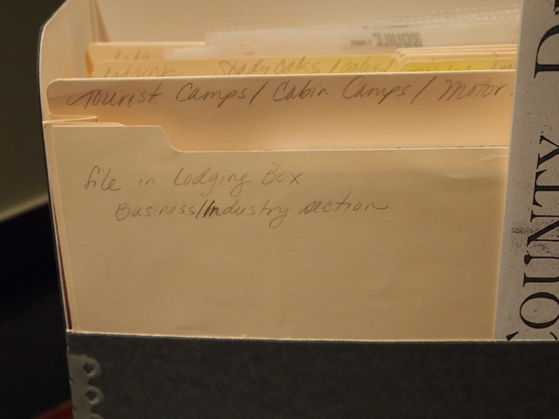 http://morrisoncountyhistory.org/museumpics/wayfinding3.jpg A way-finding note that tells researchers and staff where to return the file, MCHS Collections, December 5, 2012.