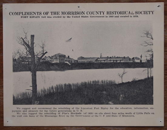 Flier produced by Morrison County Historical Society to encourage rebuilding of Old Fort Ripley.