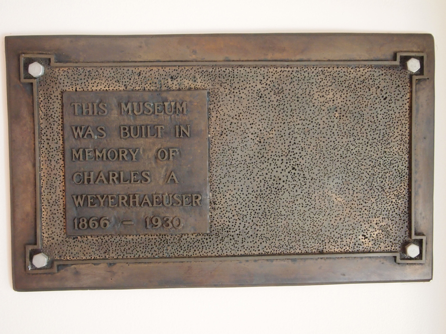 Dedication plaque designed by Tad Jensen for The Charles A. Weyerhaeuser Memorial Museum.