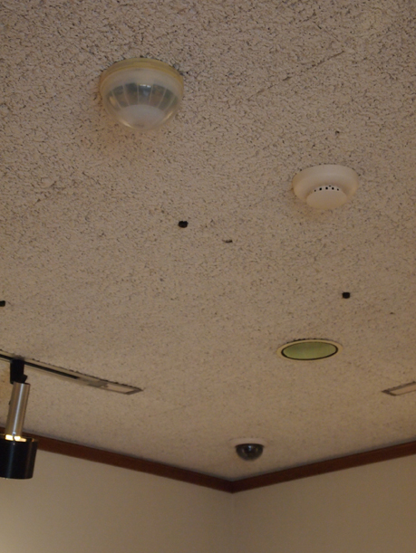 Motion detector, smoke detector, and camera bubble in one of the rooms of the Weyerhaeuser Museum. Don't we make good use of the ceilings?