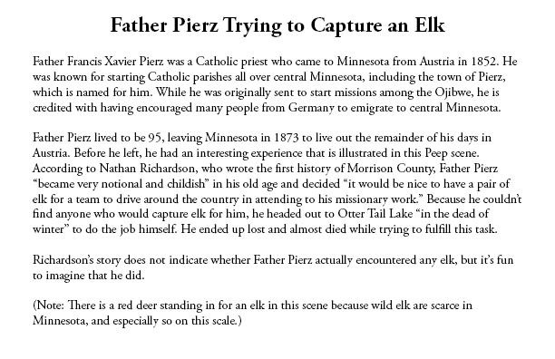 Sample of exhibit label for Peep diorama of Father Pierz Trying to Capture an Elk