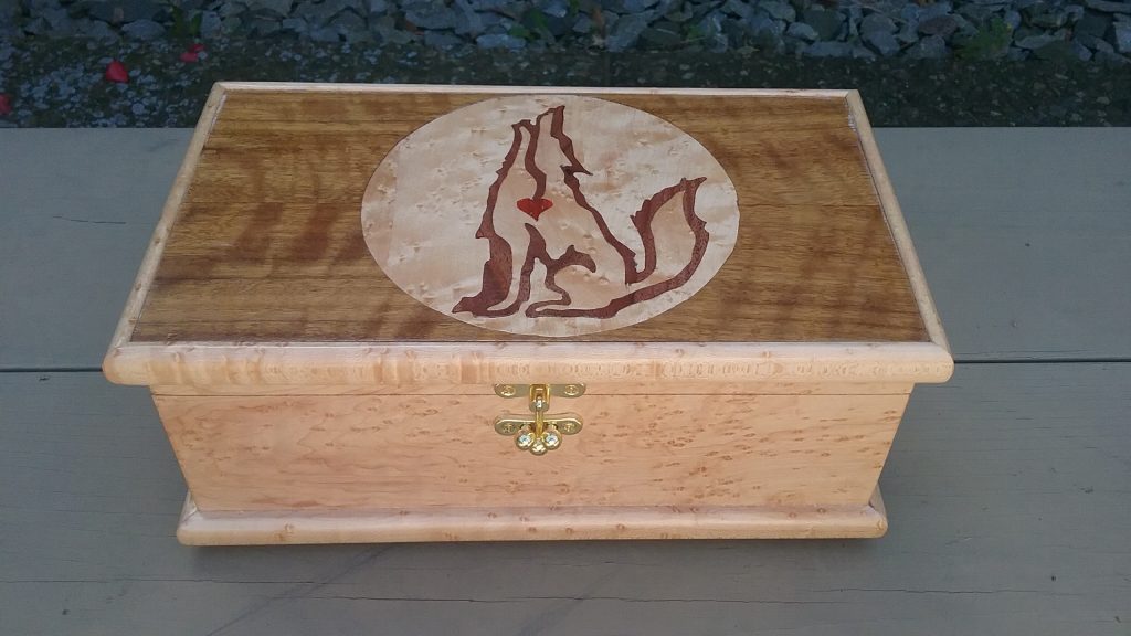 Marquetry box made by Lee Obermiller for MCHS's 2017 raffle.