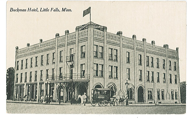 Buckman Hotel (above), Little Falls, MN, undated photo. #1994.10.1a.