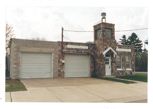 Former Bowlus Village Hall and Fire Hall on First Avenue & Hall Street North, Bowlus, MN. A group of citizens is currently working to save this historic structure by finding a viable use for it. Photo by Deb Collis, May 7, 2003. #2003.1.1061