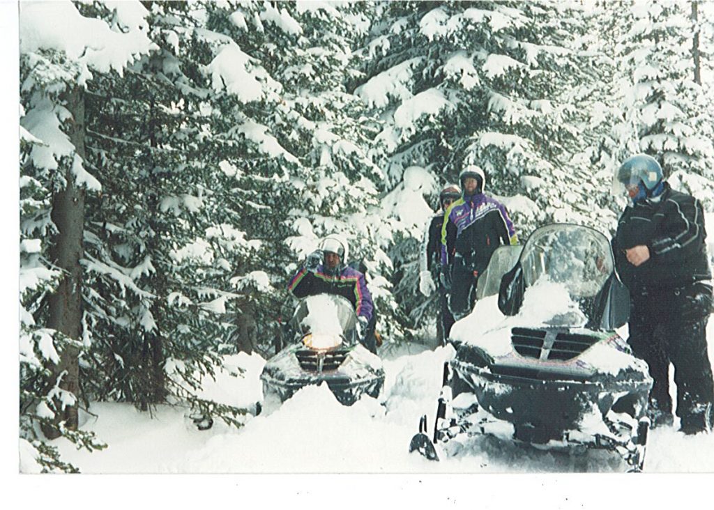 Ed Tanner (right side of photo) in his snowsuit, undated. #2016.77.1.
