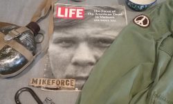 A selection of loaned artifacts for the Central Minnesota Remembers Vietnam exhibit, Morrison County Historical Society, 2018.