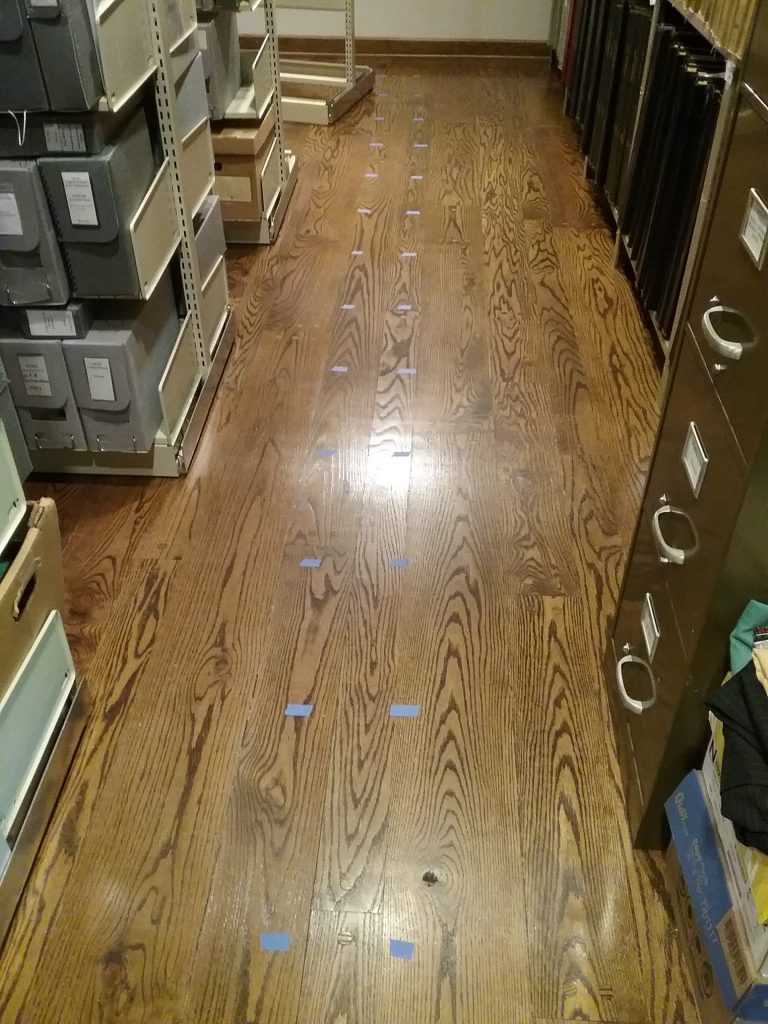 Sleepers marked with blue tape in the Archives at The Charles A. Weyerhaeuser Memorial Museum, July 26, 2019.