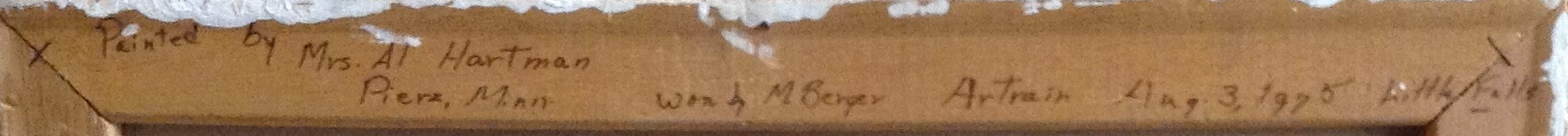 Handwritten text on back of Florence “Dottie” Boeder Hartmann’s Artrain oil painting.