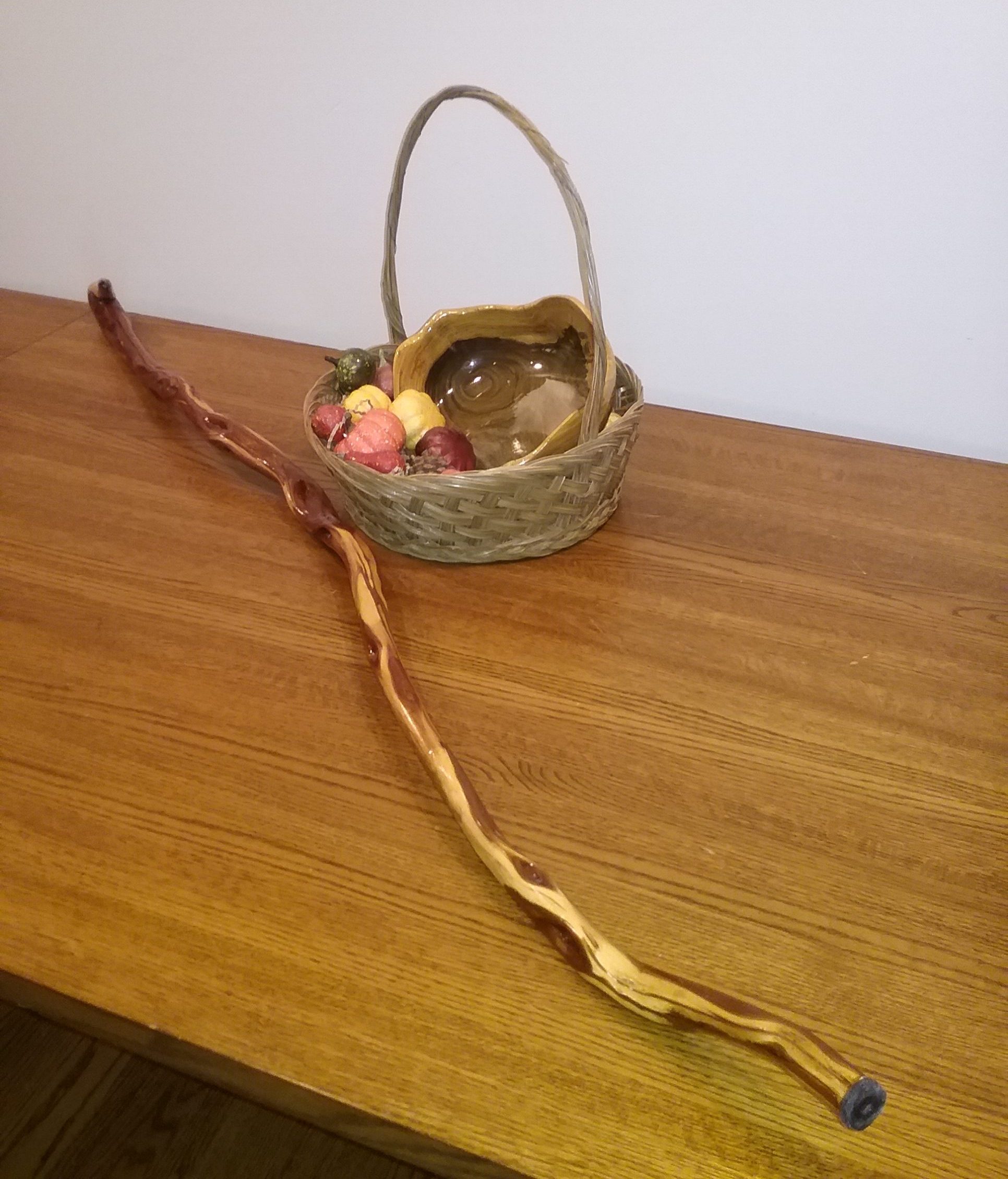 MCHS Silent Auction Item: Hand-turned wooden bowl and diamond willow walking stick.