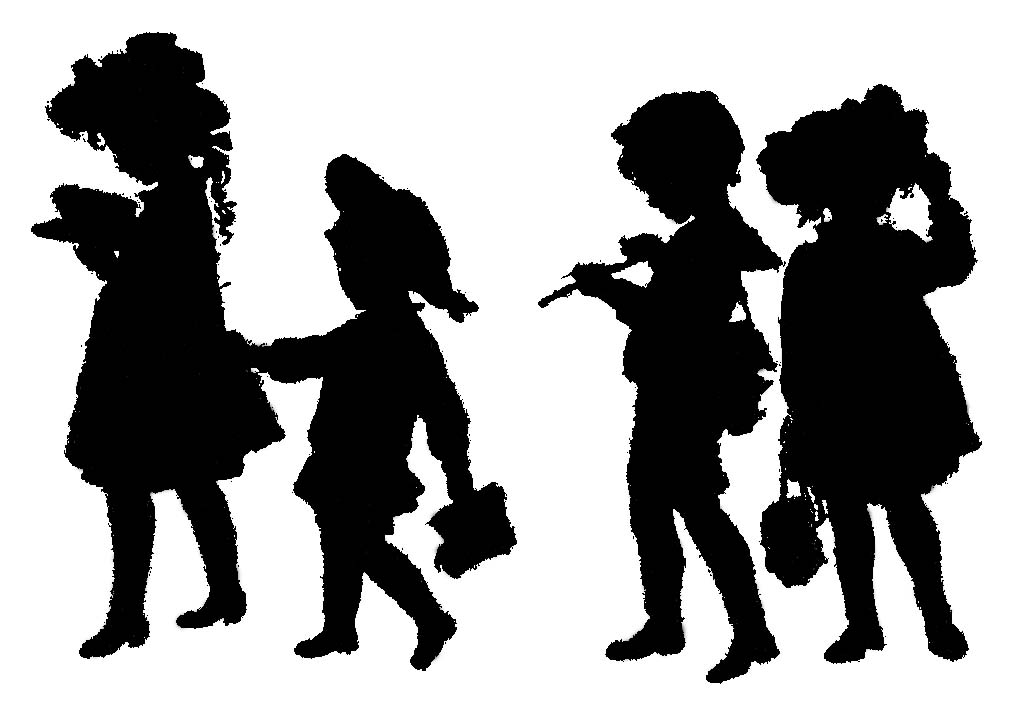 Silhouette of 4 children walking to school