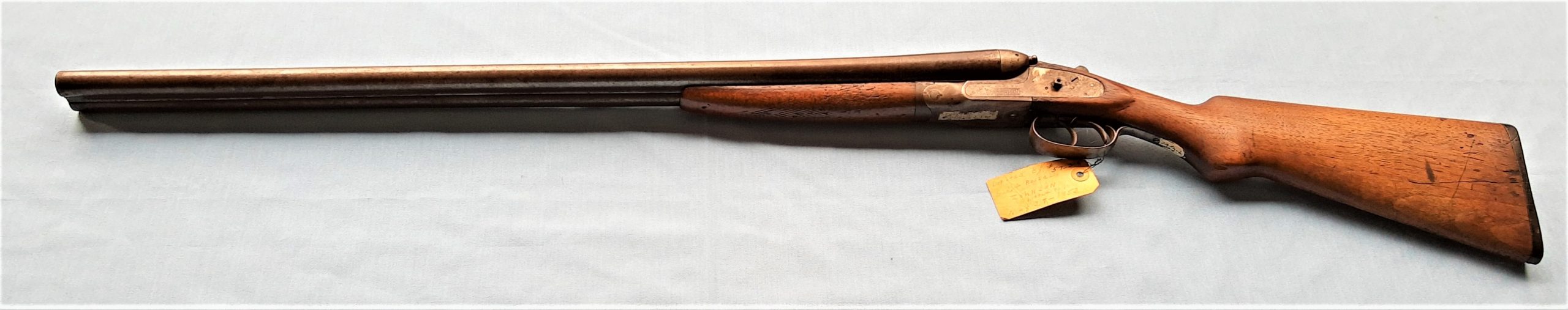 This is a 12-gauge Rev-O-Noc double-barreled shotgun, manufactured by H.S.B. & Co. in 1896. Donated by Fred and Russell Johnson, 1957 MCHS Collections #1957-3-2