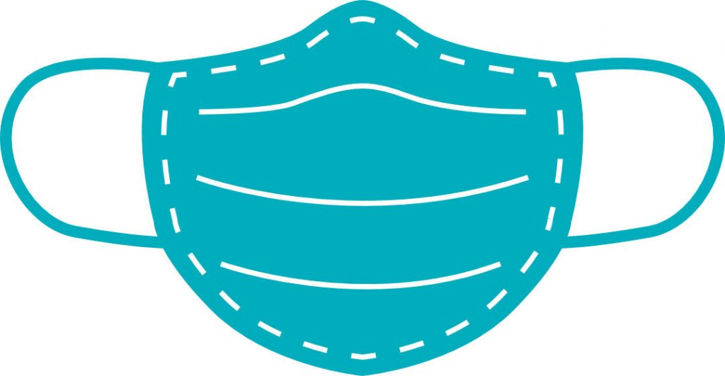 Clip Art: Cartoon image of a light blue face mask.