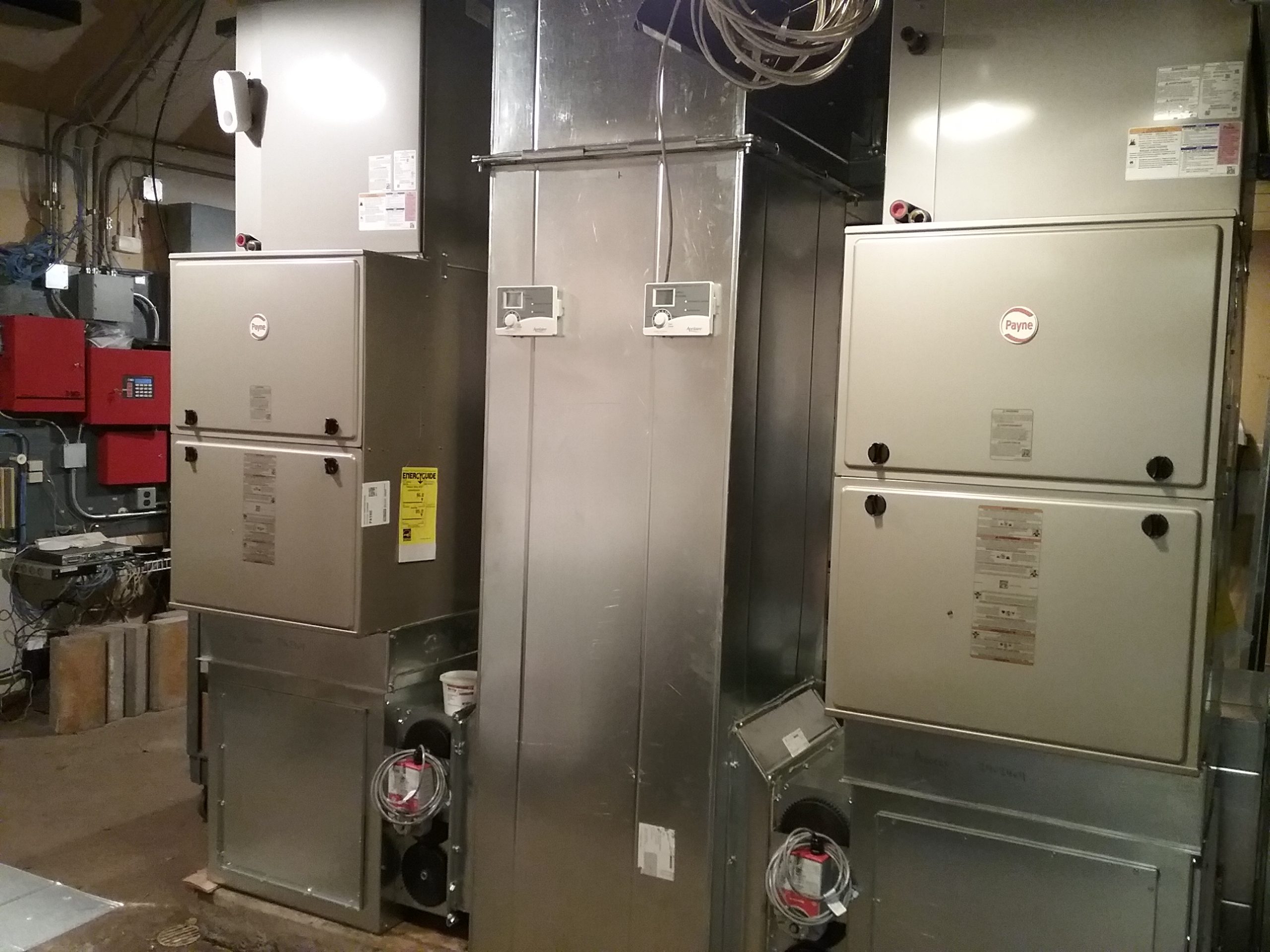 New high-efficiency gas furnaces being installed at The Charles A. Weyerhaeuser Memorial Museum in Little Falls, MN, October 2021.